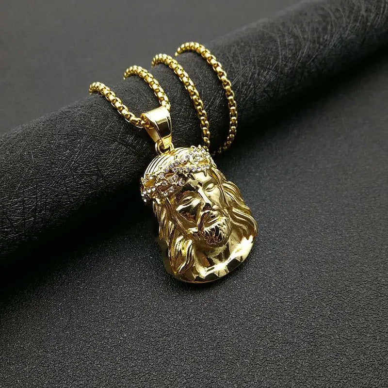 Stainless Steel Titanium Hip Hop God Jesus Human Head Luxury Gold Plated Pendant Collar Chains Necklace for Men Women Jewelry