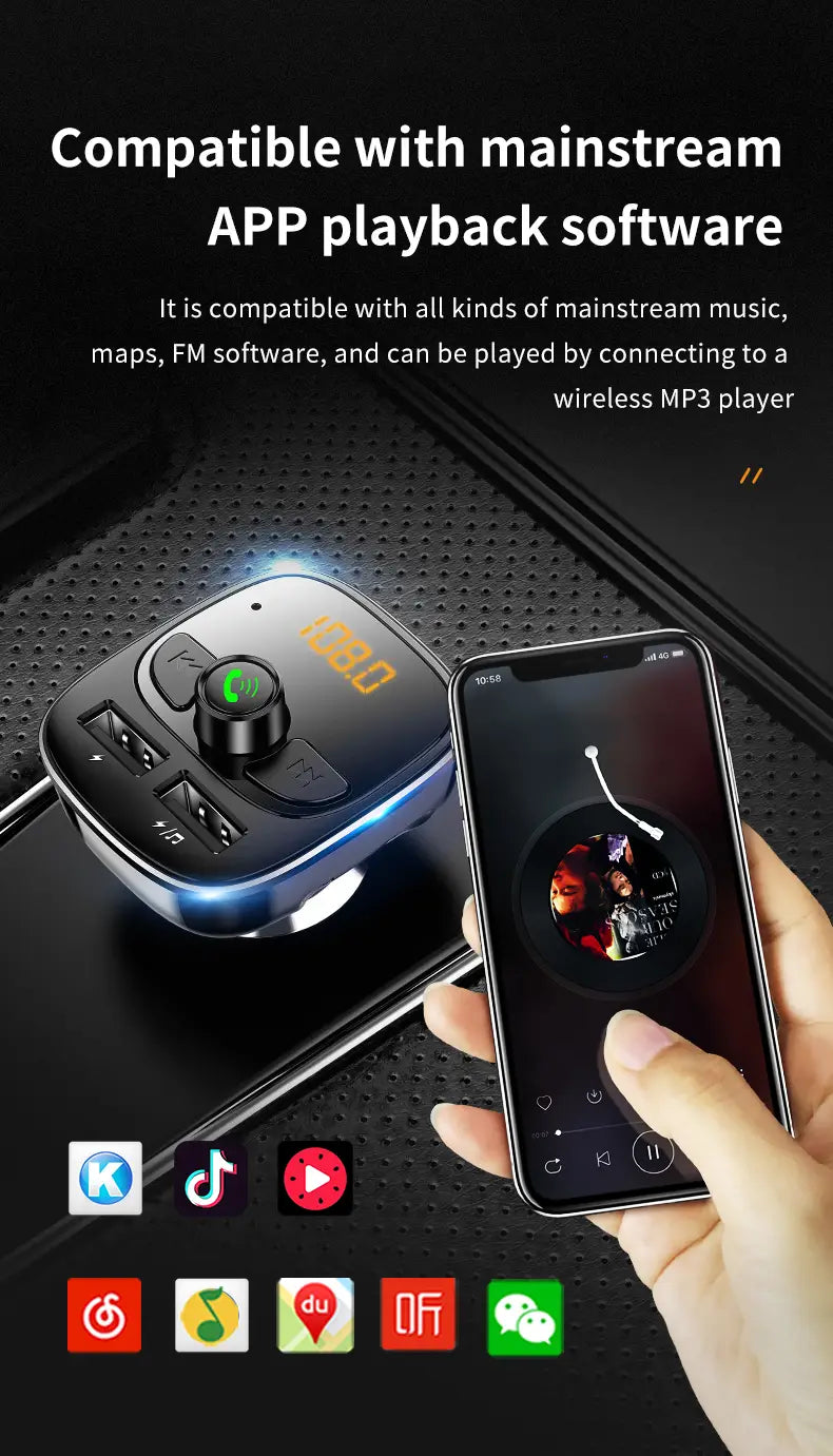 Car Mp3 Player Bluetooth 5.4 FM Transmitter Car Charger Adapter Dual USB Support TF Card & U Disk Hands-Free Call