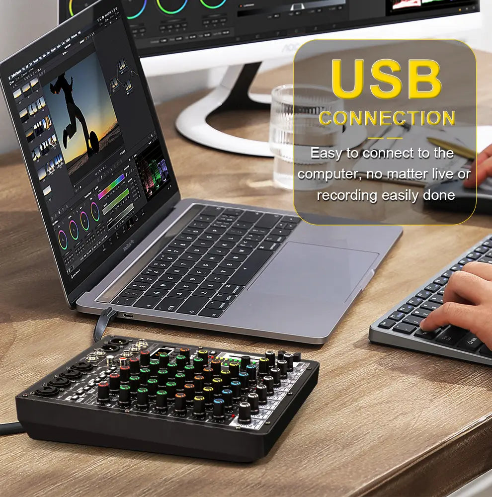 TKLBLS Professional 6-Channel 99DSP Audio Mixer 48V Phantom Power USB Studio Karaoke Bluetooth DJ Console Mixer
