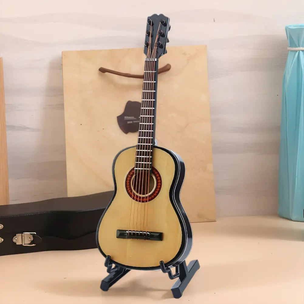 Wooden Miniature Guitar Model with Stand Modern Simple Mini Musical Ornaments Craft Home Desk Decoration for Home Display Decor