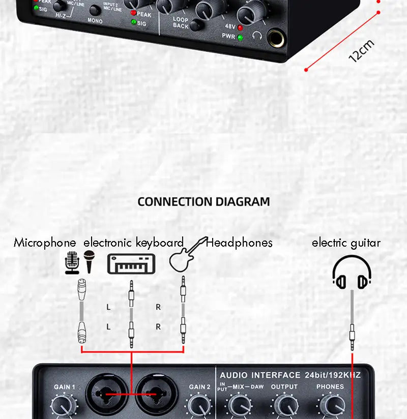 Professional Sound Card Audio Mixer for Electric Guitar - Channel Monitoring Live Recording Studio Singing - USB Interface