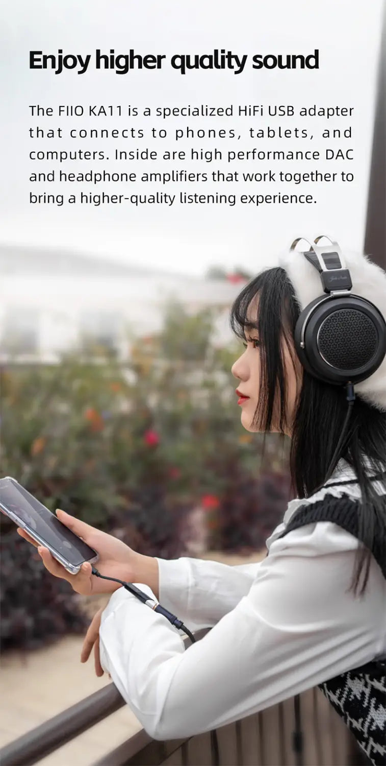 FiiO JadeAudio KA11 USB DAC Amplifier Hi-Res Audio Type-C to 3.5mm Adapter USB Dongle DSD256 for Android Phones