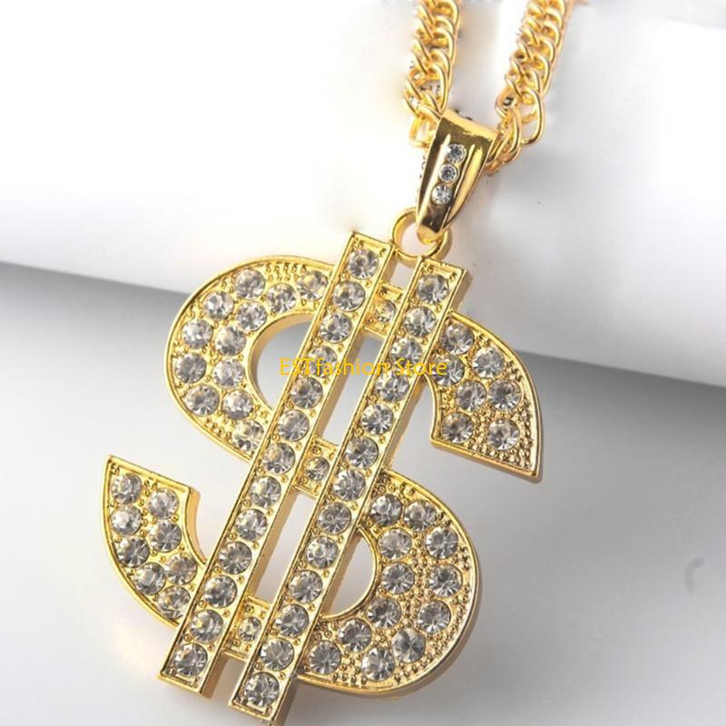 Y5GC 8Pcs Hip Hop Costume Dollar Sign Pendant Necklace Hip Hop Dollar Rings Sunglasses Bracelets Set Rapper Accessories
