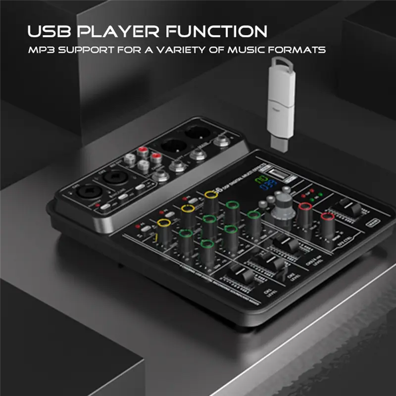 BTLIFE-4 Channel Sound Mixer Audio Mixer With 48V Phantom Power USB Bluetooth Studio DJ Console For Karaoke