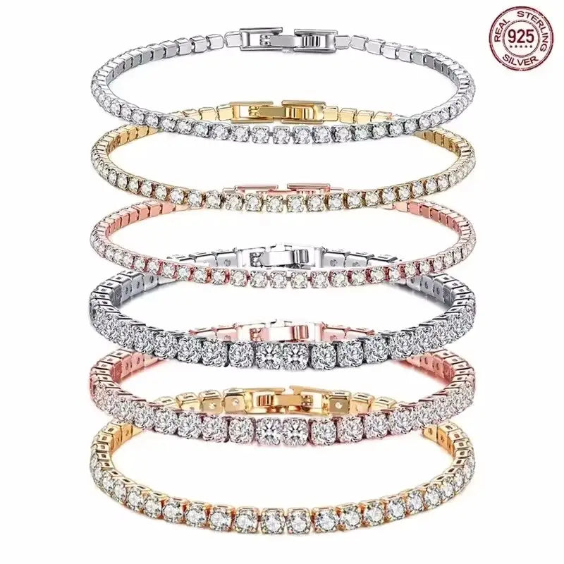 New 925 Sterling Silver Hip Hop Fashion Women’s Tennis Bracelet Rose Gold Shining Cubic zirconia Bracelet Wedding Jewelry Gift