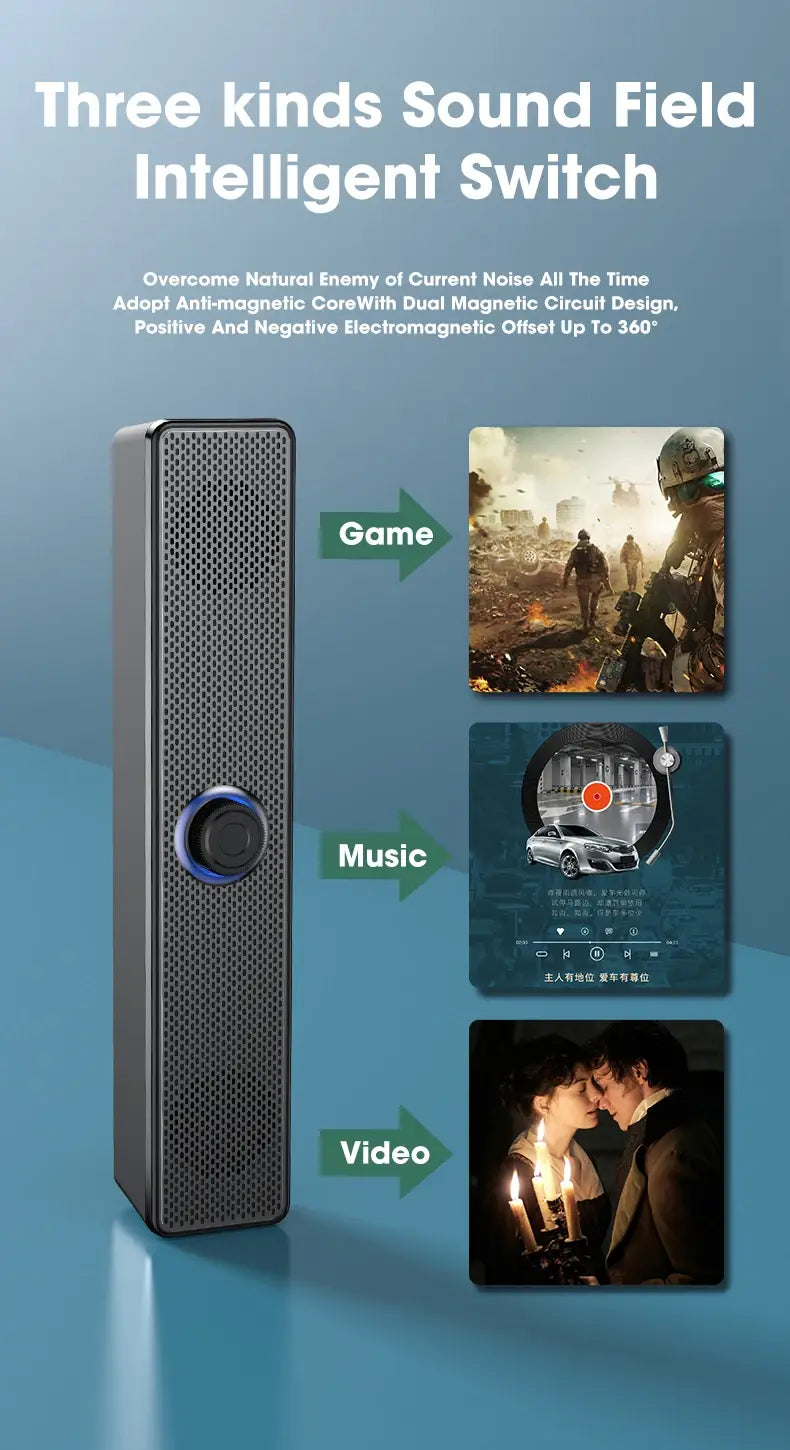 PC Soundbar Wired and Bluetooth Speaker USB Powered Soundbar for TV Pc Laptop Gaming Home Theater Surround Audio System
