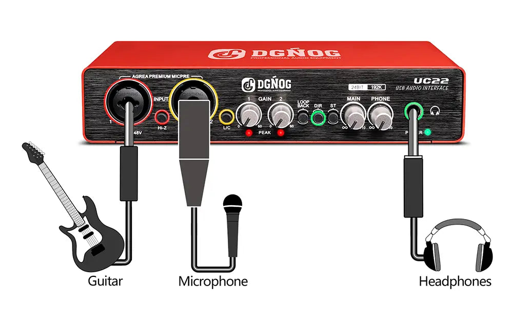 UC22 Audio Interface Sound Card 24-bit/192KHz AD Converter Electric Guitar Live Recording Professional Studio Singing Podcast