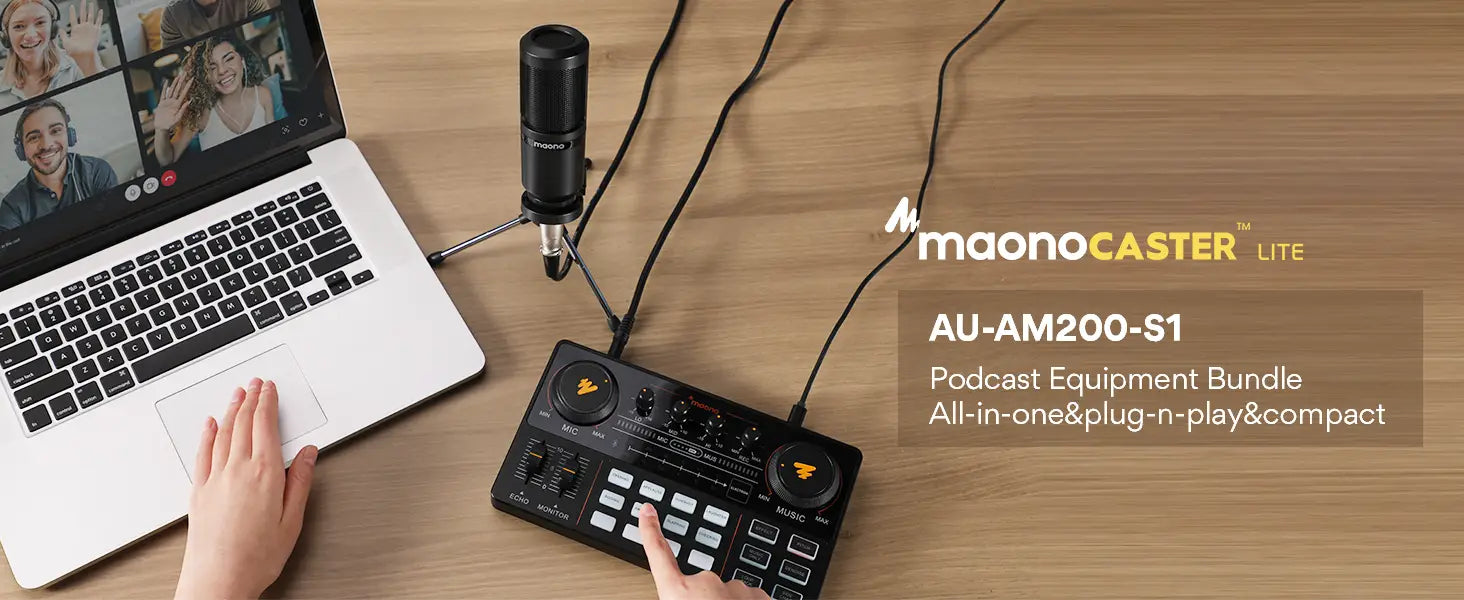 MaonoCaster AM200-S1 Audio Interface Podcast Studio Sound Card Kit with Microphone for Live Streaming Recording Youtube PC\Phone