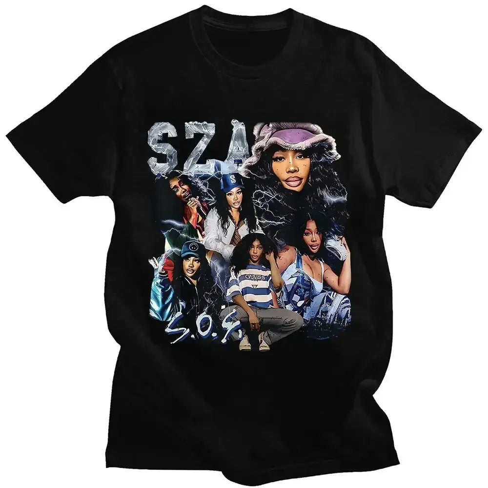 Rapper SZA CTRL X SOS Album Print T Shirt Women Vintage Punk Hip Hop Harajuku Girl’s TShirt Fashion Casual T-Shirt Female Top