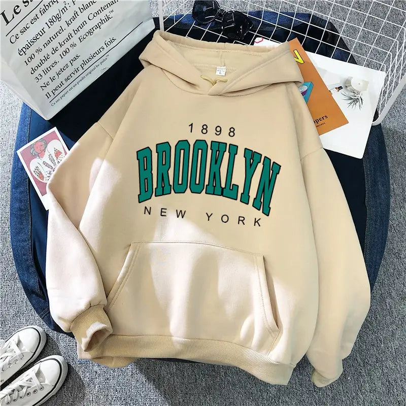 Spring and Autumn Winter New Fleece Loose Women’s Hoodie Hot Selling Brooklyn Printed Couple Hoodie Sweatshirt Coat
