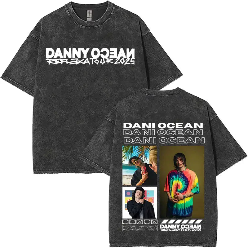 Rapper Danny Ocean Harajuku Letters Print Merch Vintage Washed T-Shirt Mens Hip Hop Crewneck Casual Y2K Tshirts Unisex Teenagers