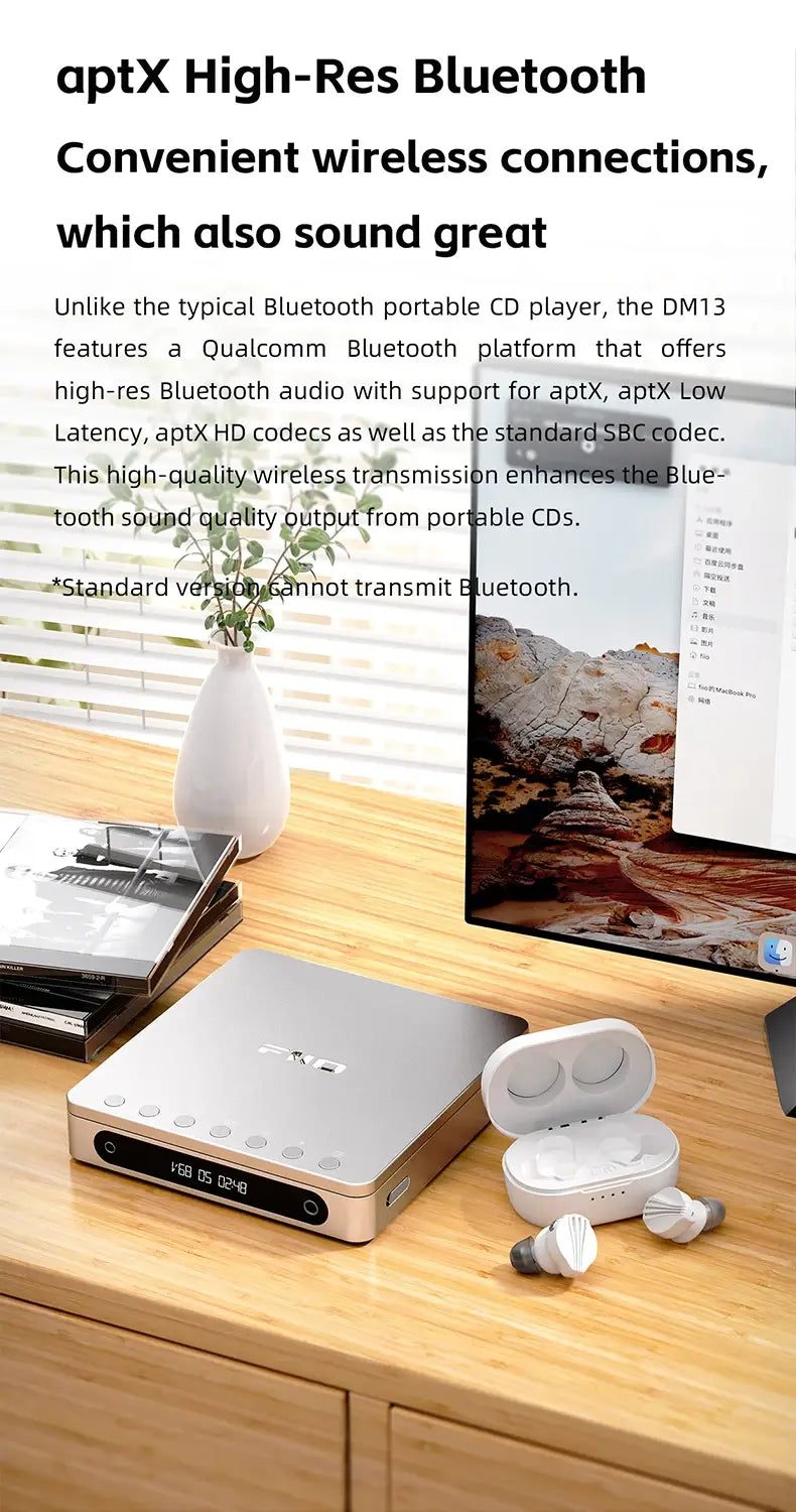 FiiO DM13 Multifunctional Portable Stereo CD Player with Long-Lasting Battery Supports USB Ripping Optical/coaxial/3.5mm/4.4mm