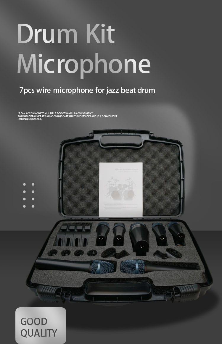 Professional Musical Instruments Drum Set Wired Microphone Mic Kit with Standard Mounting Accessories