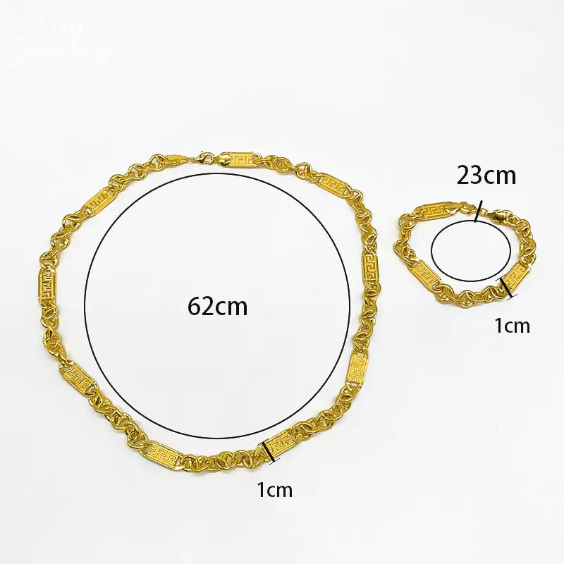 Hip Hop Trendy African Jewelry Set for Men Women Chunky Necklace Bracelet Gold Plated Fashion Jewellery for Party Daily Gifts