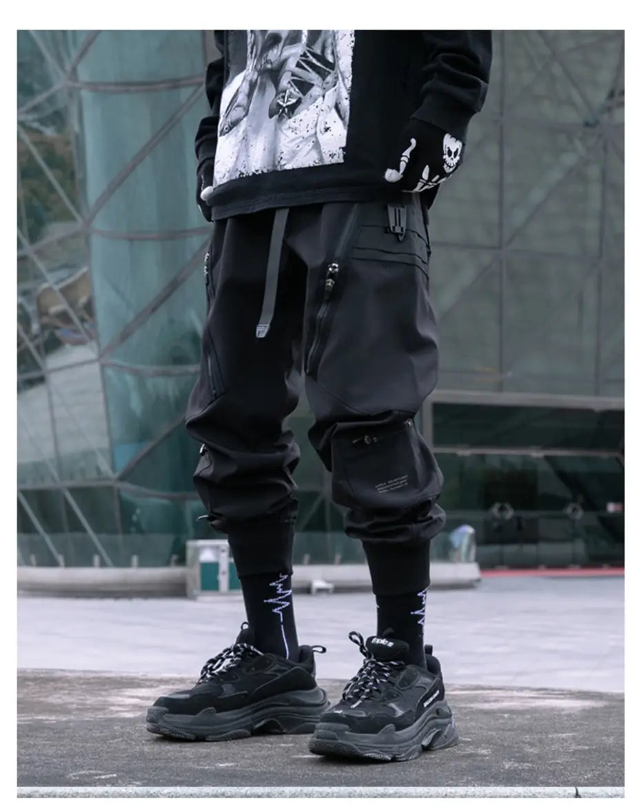 Hip Hop Tactical Cargo Pants Men Zipper Joggers Trousers 2023 Spring Functional Elastic Waist Fahsion Streetwear Pant