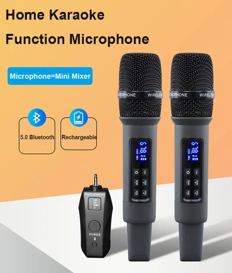 UHF Wireless Handheld Dynamic Karaoke Microphone Bluetooth Receiver Performing Professional Home Reverb High and Low Bass Mic