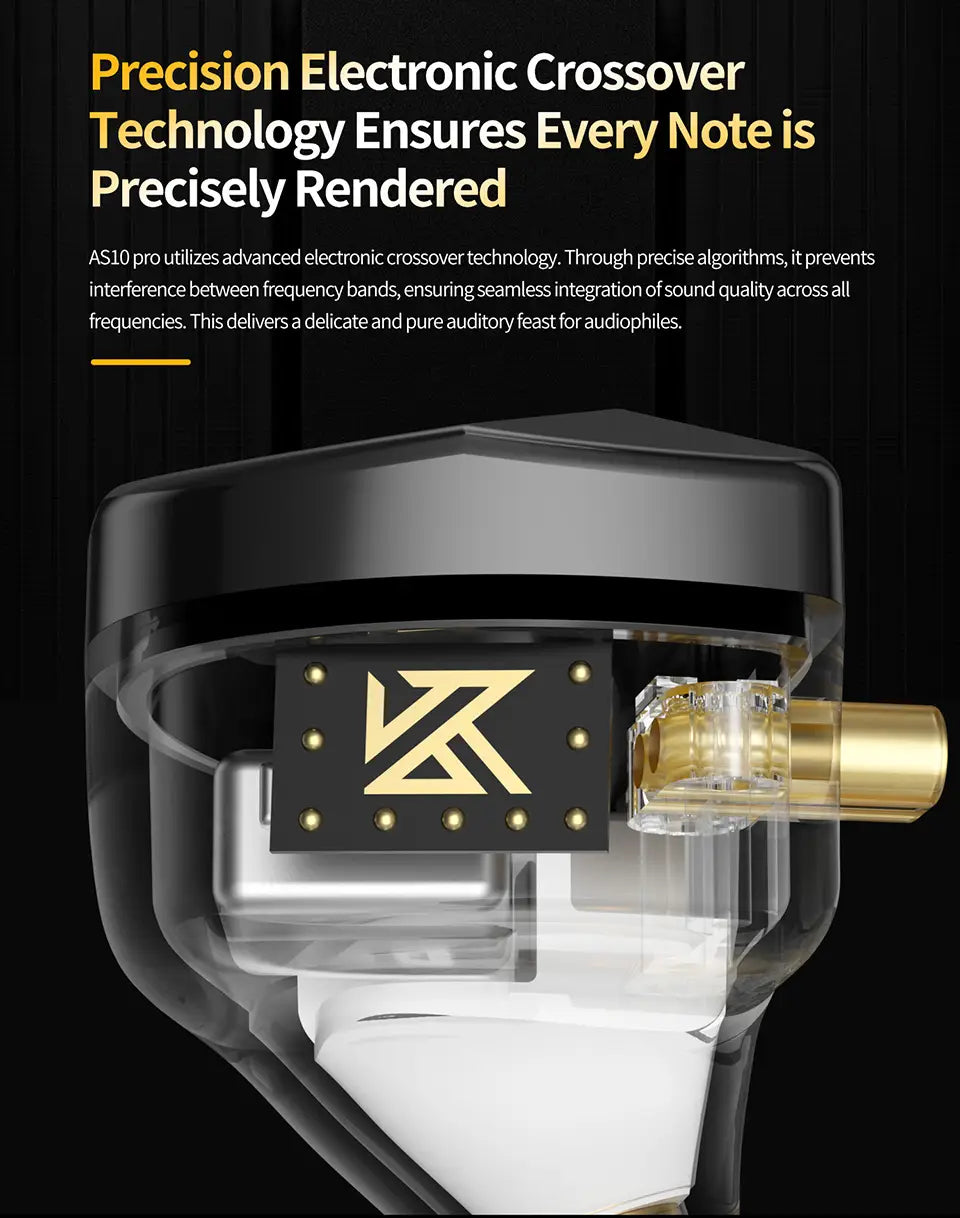 KZ AS10 PRO In Ear Earphones DJ Gaming Music 5BA Headsets Silver-Plated Oxygen-Free Copper IEM Cable