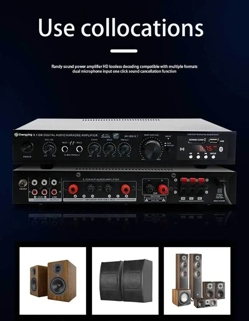 6 Channel Bluetooth 5.1 Sound Speaker AMP,Stereo Audio Amplifier Receiver,Home Theater Audio Stereo System Components