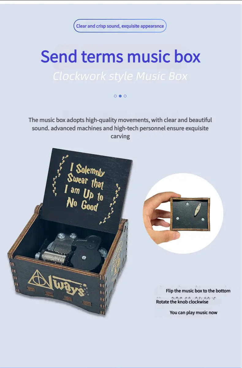 Wooden music box creative spring music box laser engraving gift giveaway stall toy display solid wood music box