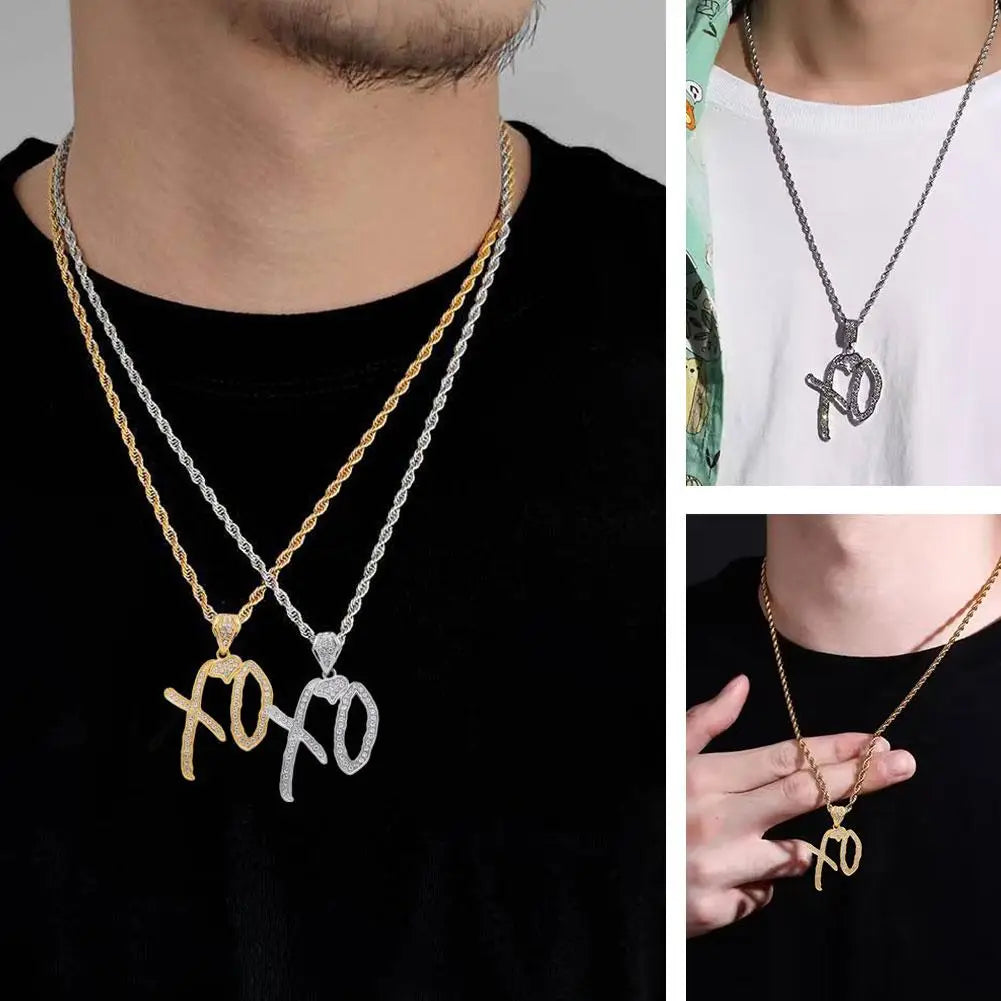 Fashion XO Necklace Cubic Zirconia Letter Pendant Sweater Chain Light Luxury Hip Hop Party Jewelry Accessories For Men Women