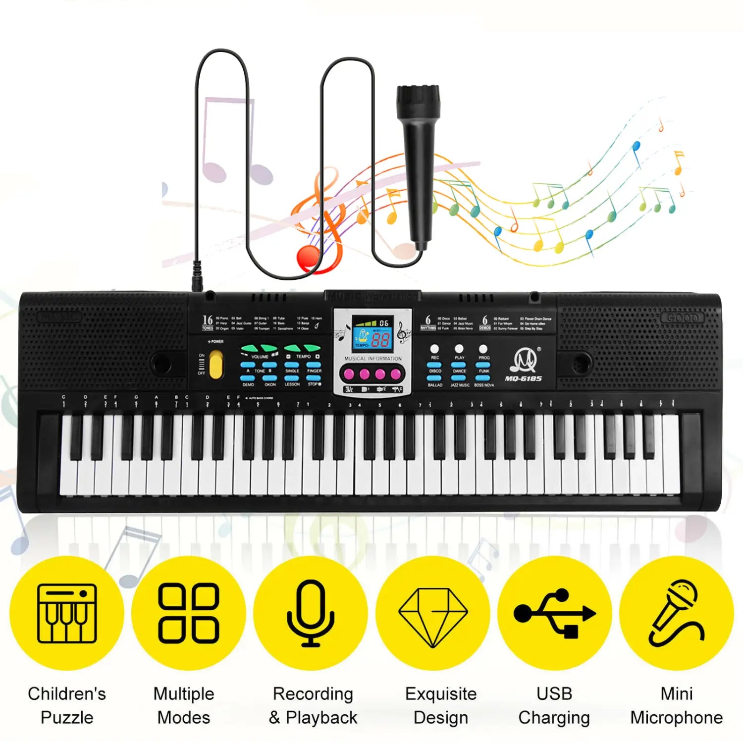 61 Keys Digital Music Electronic Keyboard Kids Multifunctional Electric Piano for Piano Student with Microphone Function Musical