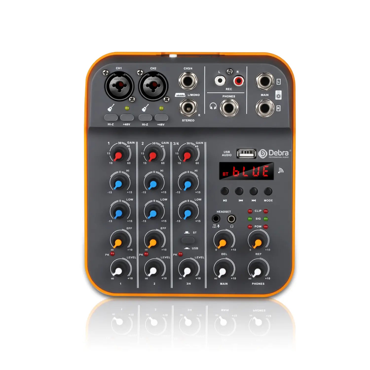 IKGE D4M Mini 4-Channel Audio Mixer DJ Console with Reverb Bluetooth 5.0 USB Sound Card 48V for PC Recording Karaoke