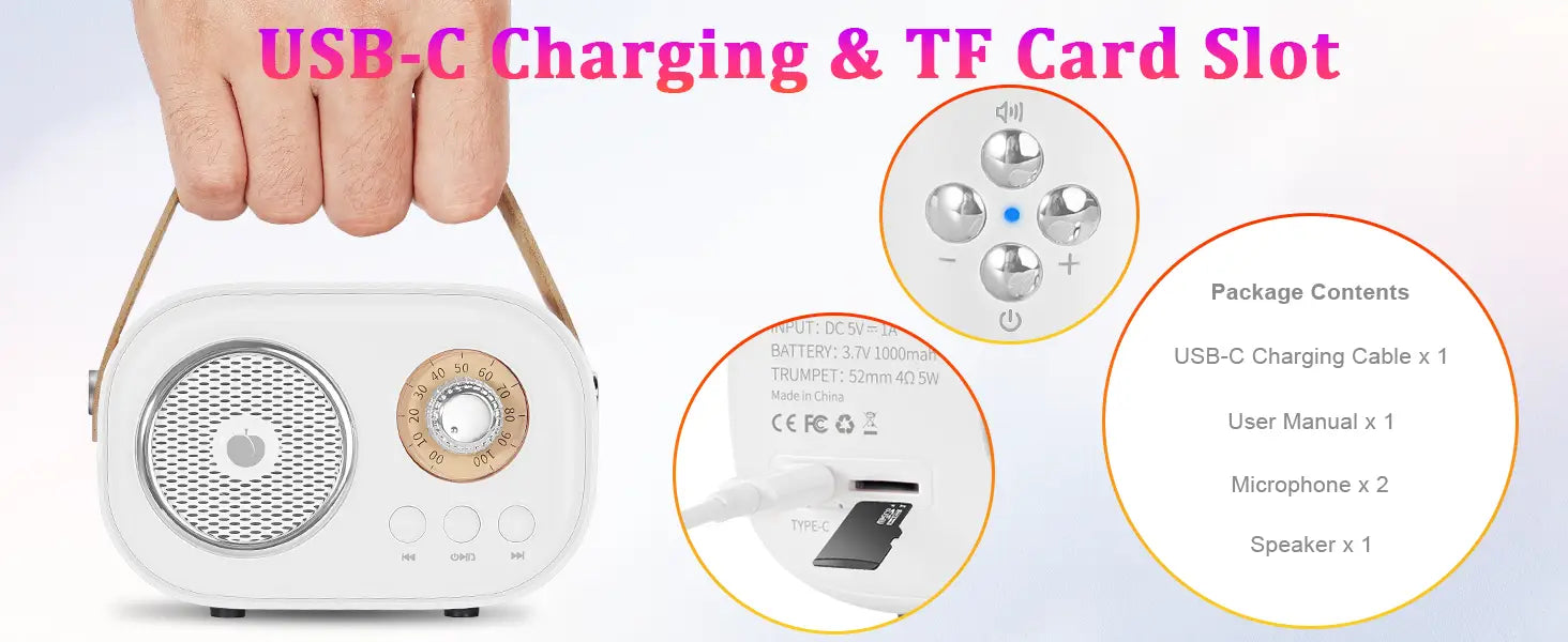 PRUNUS C20 Mini Karaoke Machine Portable Bluetooth Speaker Wireless Microphone 6 Modes for Kids Party Birthday Gifts Girls Boys