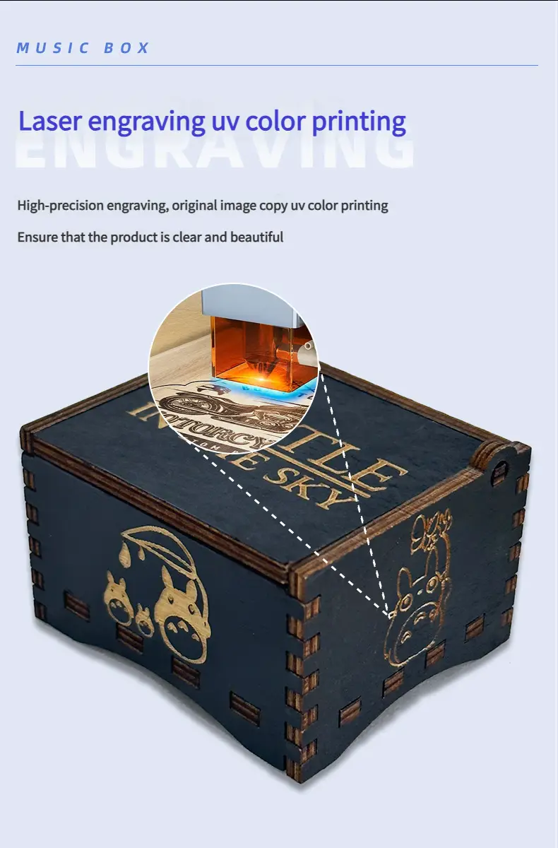 Wooden music box creative spring music box laser engraving gift giveaway stall toy display solid wood music box