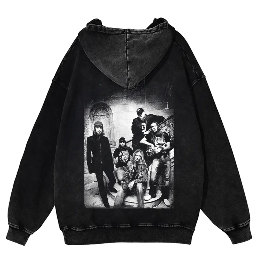 2024 Winter Men’s Hip Hop Oversize Hoodie Sportswear Men’s Street Wear Band Pattern Washed Cotton Hoodie Outdoors Warm Coat