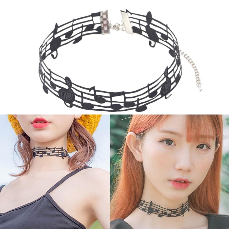 Unique Black Short Necklace Music Theme Neck Jewelry Alloy Necklace Suitable for Music Enthusiasts and Trendsetters C71A