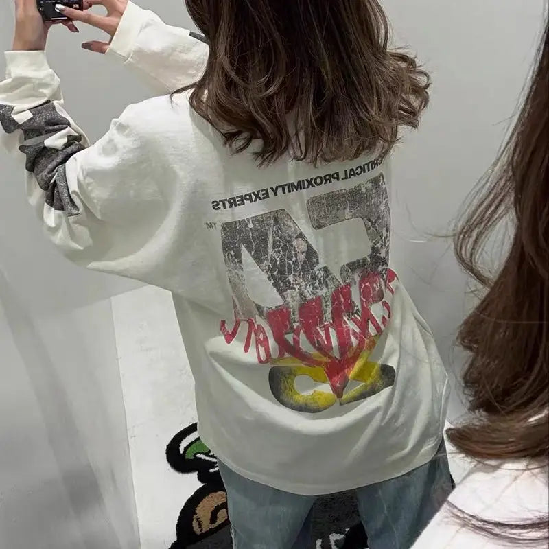 Hip Hop Letters Logo Graphics Print RRR123 Long Sleeve T Shirt Men Women Top Quality Cotton Oversized Vintage Black T-Shirt