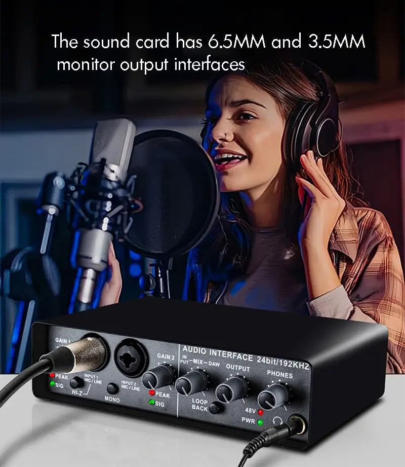 Professional Sound Card Audio Mixer for Electric Guitar - Channel Monitoring Live Recording Studio Singing - USB Interface