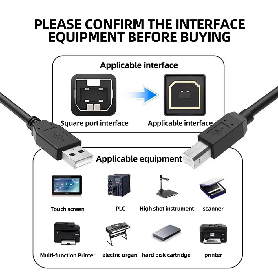 USB Printer Cable Type B Male to A Male USB 2.0 Cable for MacBook HP Canon Epson Dell ZJiang Label Printer USB 2.0 Printer Cable