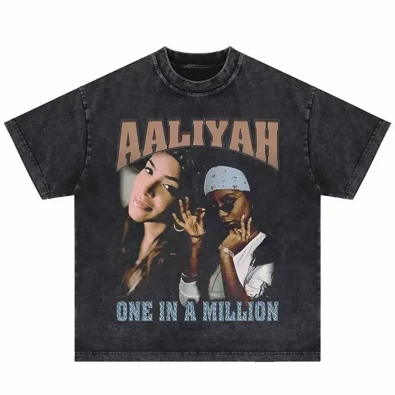 Hip Hop Vintage T-Shirt Aaliyahs Baby Girl Purple Bootleg Print T Shirts Harajuku Streetwear Summer Casual Loose Tops Unisex