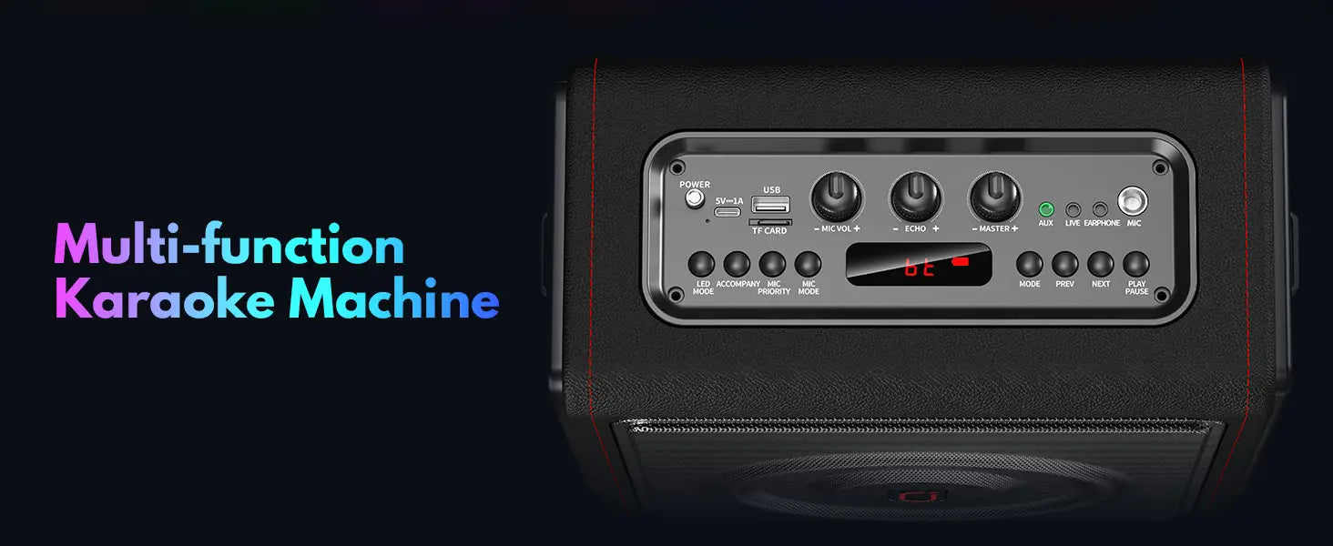 Karaoke Machine Portable Bluetooth Speaker with Microphones PA System with 2 Karaoke Microphones Disco Lights for Home Parties