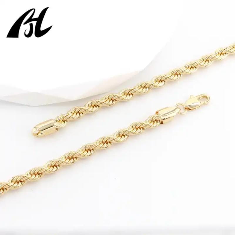 Hip Hop Non Tarnish 2.5MM 3MM 4MM 5MM 8MM PVD 18K Gold Plated Twist Rope Link Necklace Copper Brass Chain Jewelry