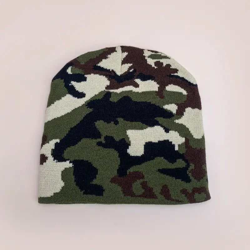 European Camouflage Knitted Hats Color Block Autumn and Winter New Warm Hip Hop Versatile Street Fashion Outdoor Retro Beanies