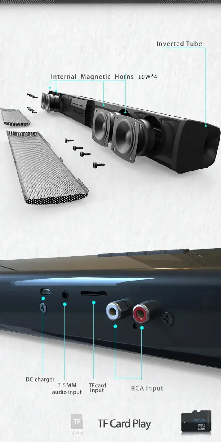 Rechargeable Wireless Bluetooth Speaker Home Theater Soundbar Powerful Sound Speakers with AUX/USB/RCA FM Radio Remote