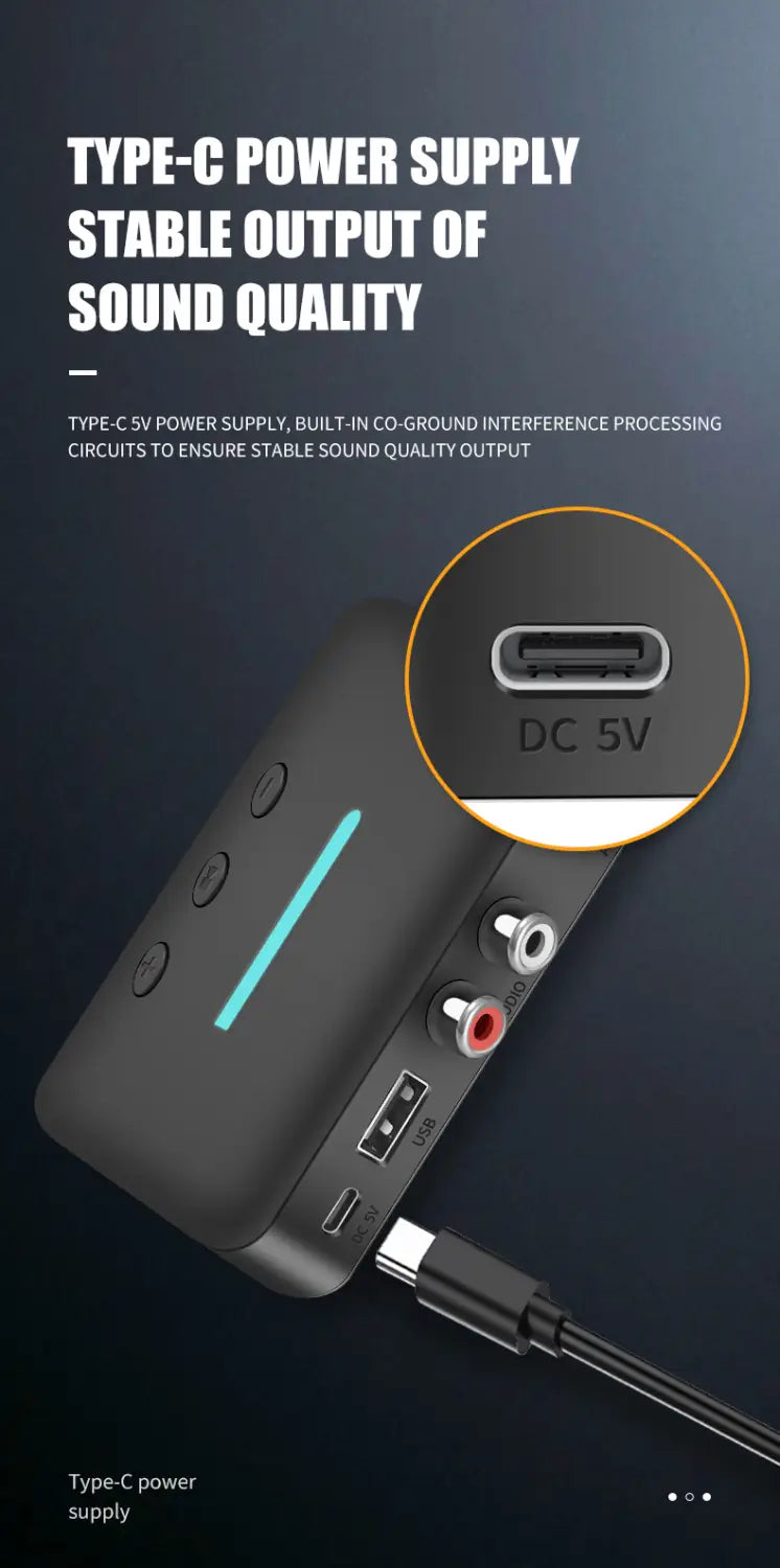 USB Bluetooth 5.3 Audio Receiver Adapter Wireless Stereo Music 3.5mm AUX R/L RCA Support U-Disk Playback For Desktop Speaker Amp
