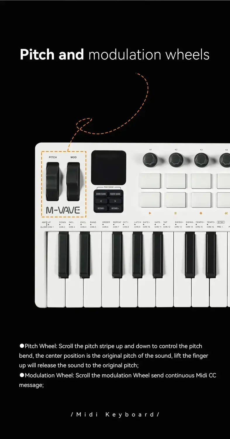 M-VAVE 37-Key MIDI Controller Portable 16 RGB Pads 8 Knobs SMK-37 PRO Built-in Synthesizer Keyboard Digital Piano instruments