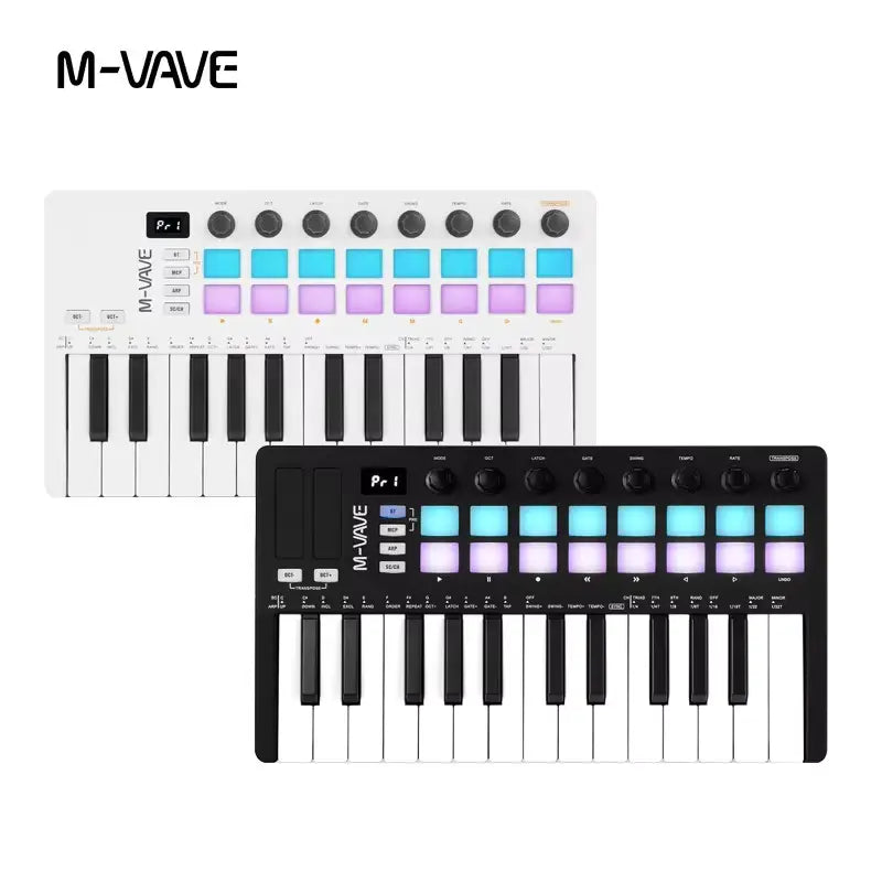 M-VAVE SMK-25 MIDI Pad Controller Rechargeable Keyboard USB 25 Key,16 RGB Drum Pads,8 Knobs&Music Production,Software Included