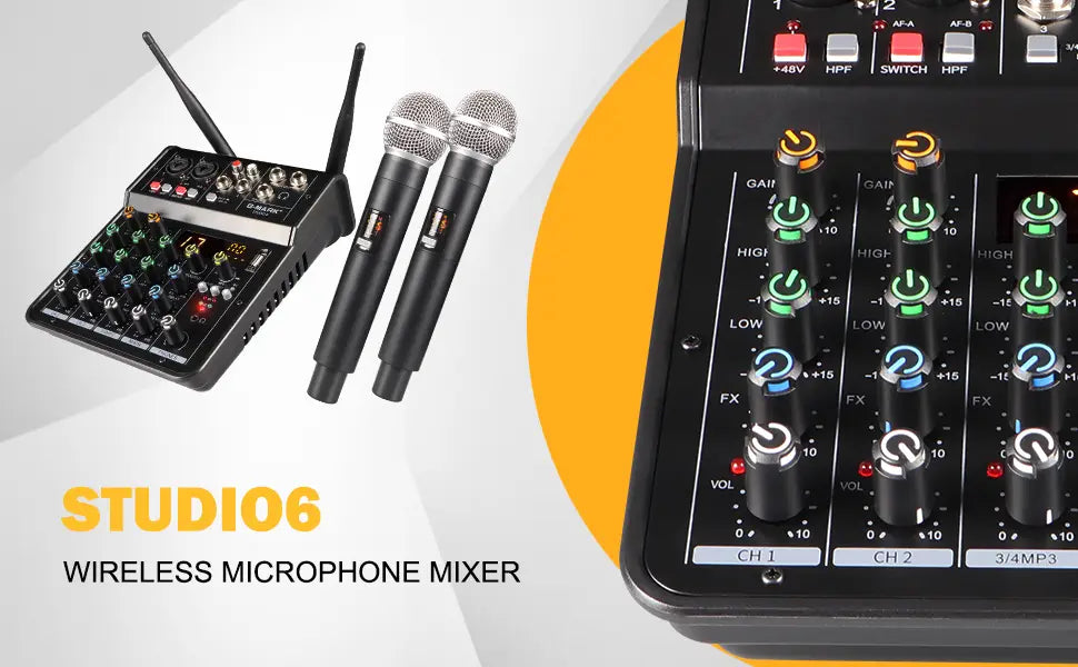 Audio Sound Mixer With Microphone G-MARK Studio 6 Bluetooth Portable DJ Console + 48V USB Interface Mixing Boards For Live