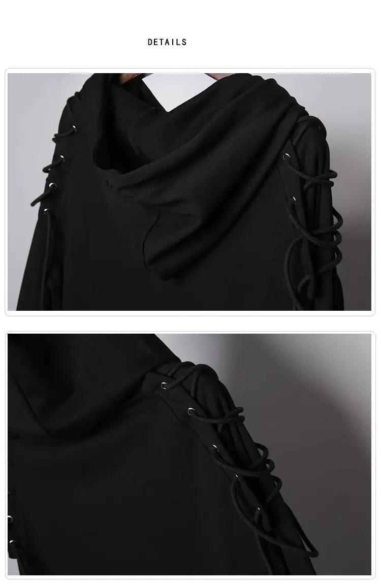 Punk Drawstring Sleeve Hooded Pullover Harajuku Techwear Hoodies Sweatshirts Mens Loose Hoody Clothing Hip Hop Streetwear