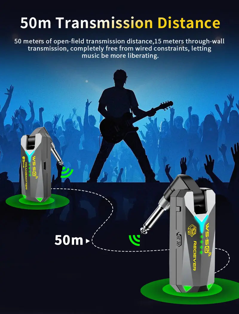 5.8GHz Wireless Guitar System Audio Rechargeable Transmitter Receiver – Works with 3.5mm & 6.35mm Jacks No Pairing Required