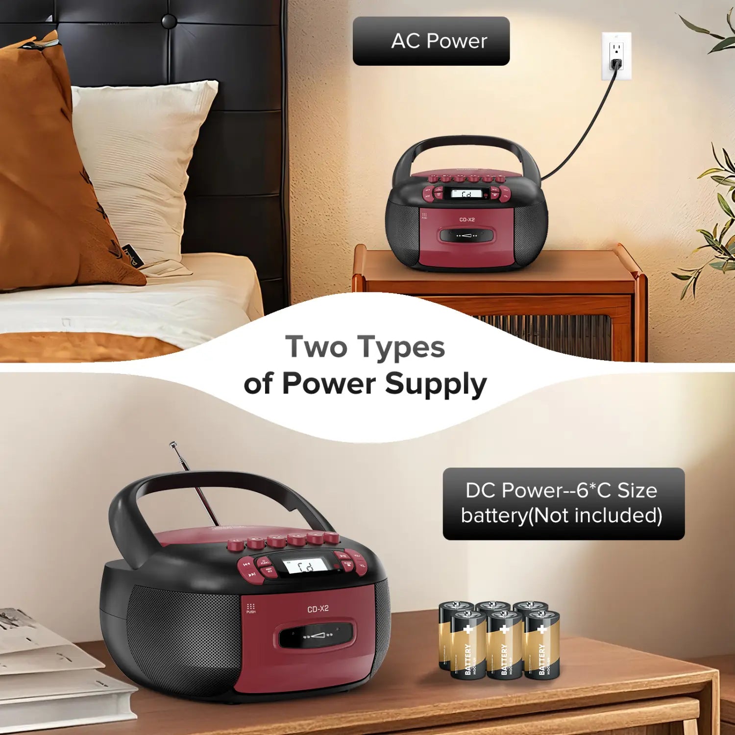 Boombox CD Cassette Player Combo: Stereo Sound AM FM Radio with Bluetooth and Remote - AUX/USB MP3/Tape Recording/Sleep Timer