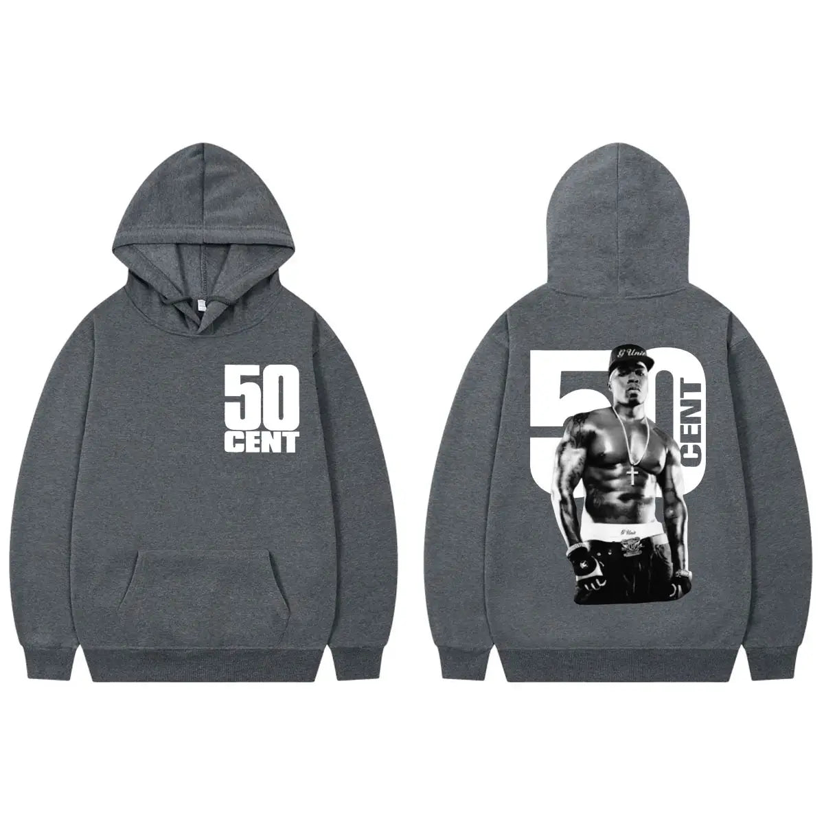 Rapper 50 Cent Double Sided Print Hoodie Men Women Hip Hop Vintage Hooded Sweatshirts High Quality Fashion Oversized Pullovers