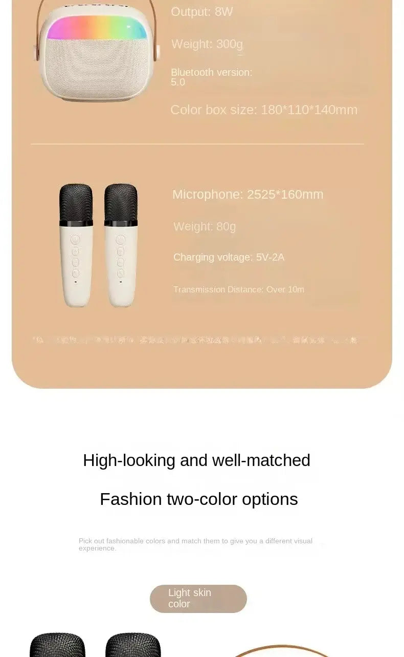 K30 Karaoke Machine Portable Bluetooth 5.3 PA Speaker System with 1-2 Wireless Microphones Home Family Singing Children’s Gifts