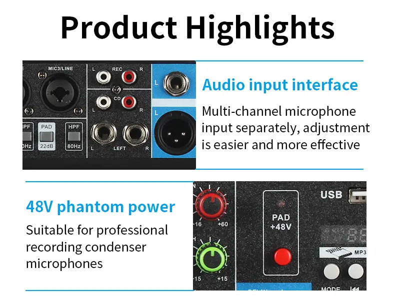 5 - Way Computer Recording Free Drive Sound Card Mixing Console Mixer Audio Professional Pro Audio Equipment Interface Processor