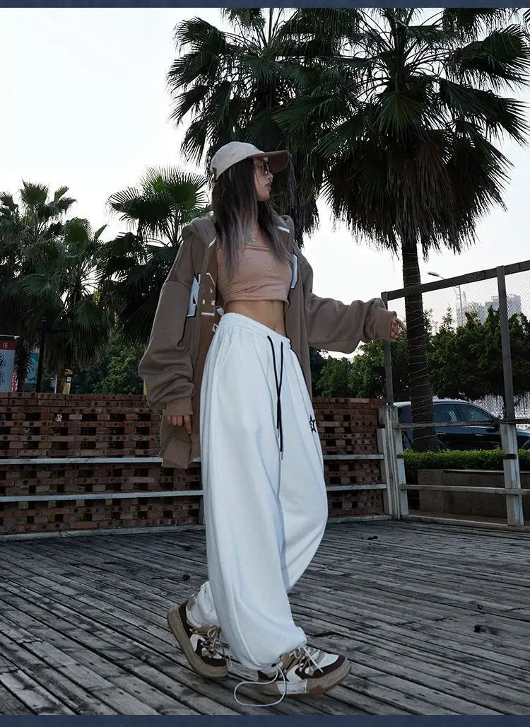 American Retro Hiphop Loose Hip Hop High Street Sports Pants for Men and Women Wide Leg Casual Pants Straight Leg Waist Pants