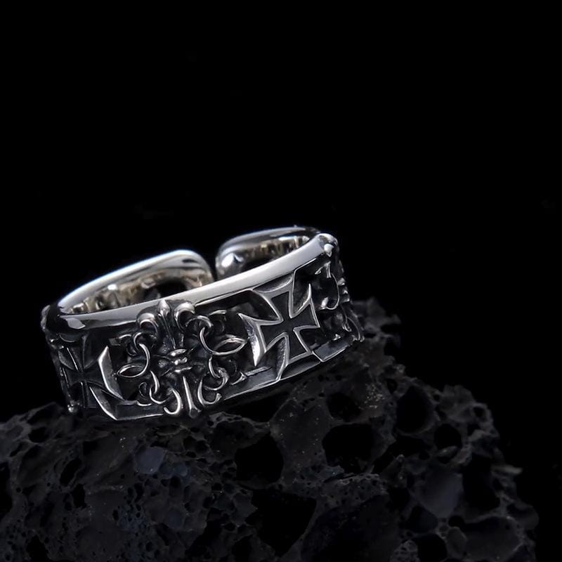 Hip Hop Punk Ring Retro Cross Opening Design Niche Men’s Jewelry Adjustable Statement Ring Gothic Style Accessory Unisex